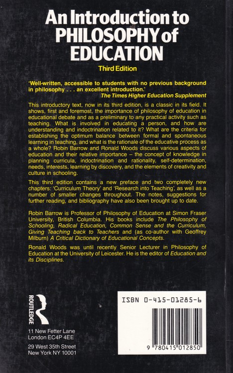 An Introduction to Philosophy of Education ۳rd Edición